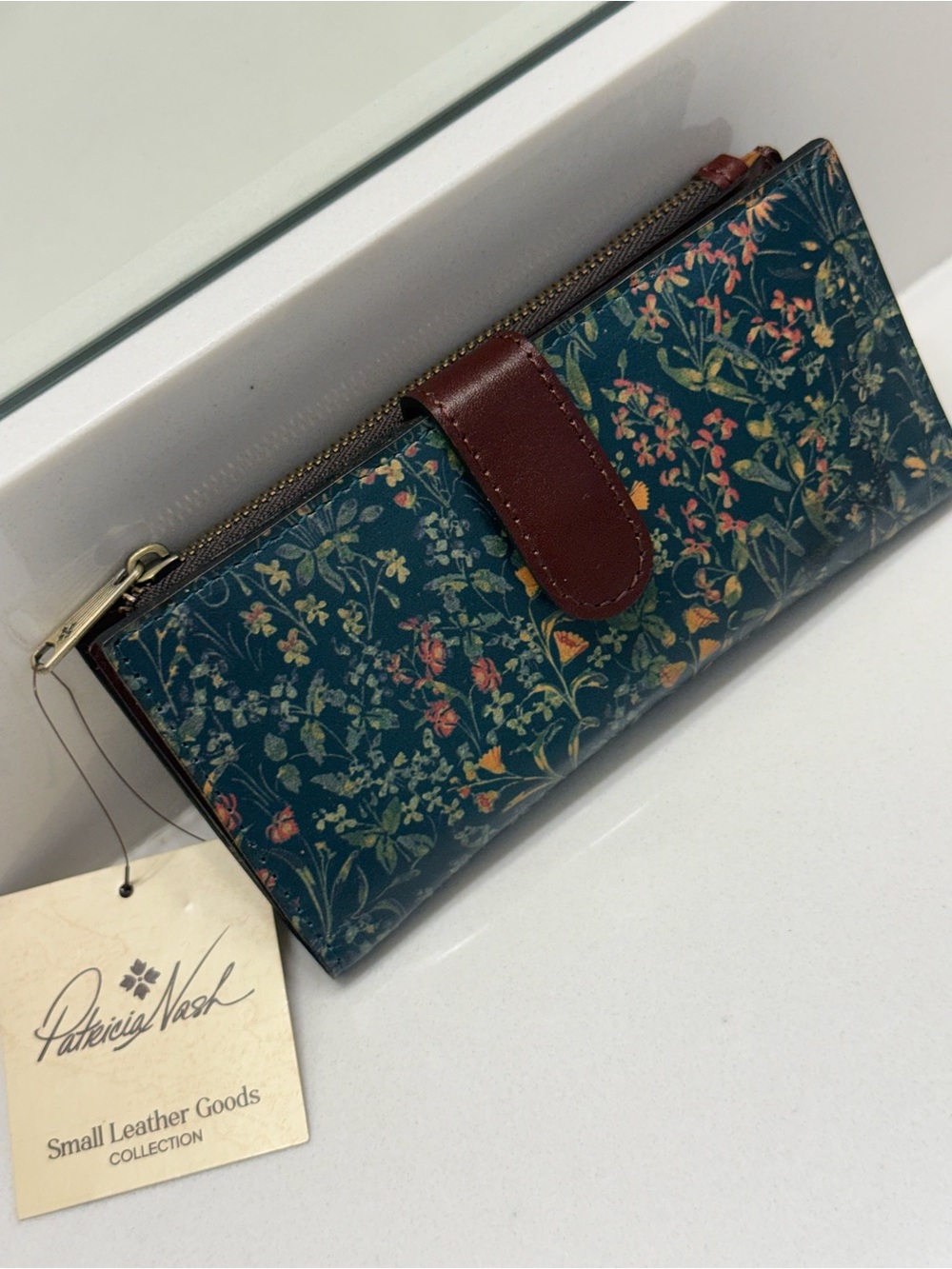 Patricia Nash Teal Floral Leather NAZARI WALLET NWT